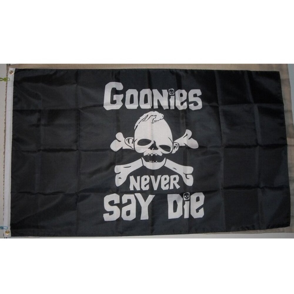 Goonies Never Say Die 3'x5' black horizontal Flag Banner 1980's Pirate